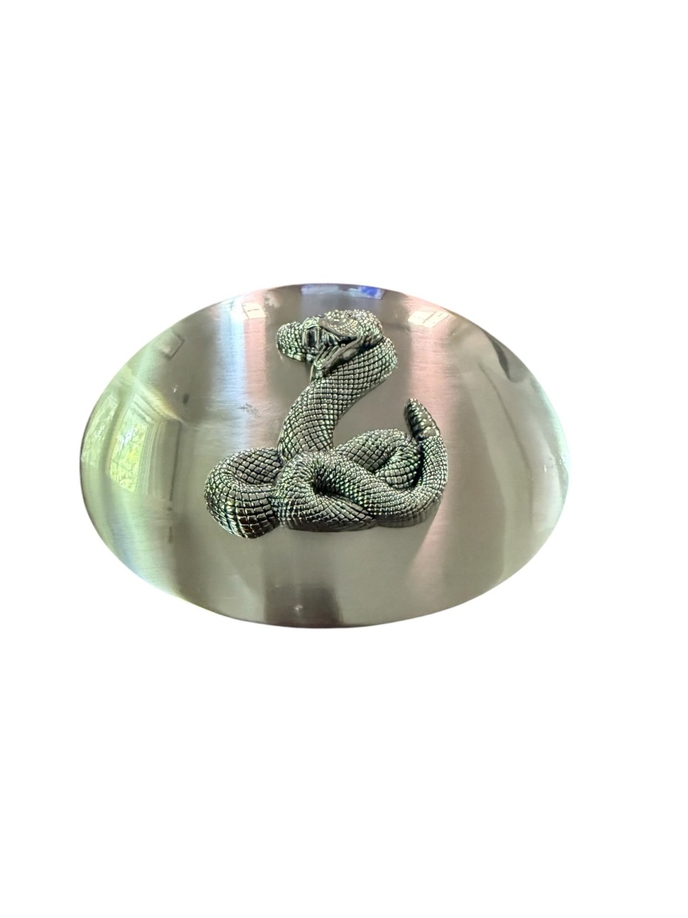 Vintage Silver Tone Skull 3D Large Oval Edgy Belt Buckle